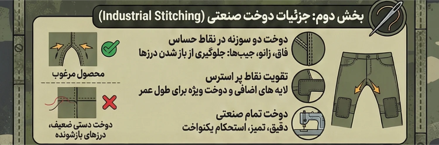 راهنمای خرید شلوار ارتشی-بخش دوخت صنعتی، ضمانت دوام