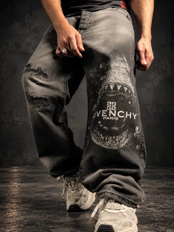 خرید اینترنتی شلوار بگ جین مردانه ذغالی GIVENCHY