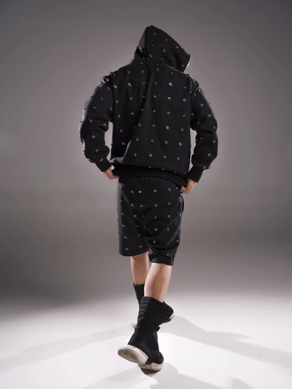 خرید و قیمت هودی مردانه مشکی زیپدار تمام پرچ کاستوم